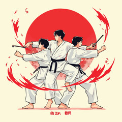 Dynamic Vector Cartoon Illustration Featuring Warriors and Soldiers in Action – Karate, Taekwondo, Baseball Players Engaged in Sport and Fight Scenes with Energetic Sketch Style Art

