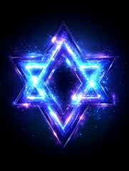 Obraz premium Mystical star of david with glowing neon lights on a dark background