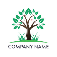 Fototapeta premium Lush green tree logo with grassy base, perfect for an environmental company