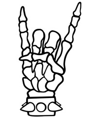 Skeleton Hand Making Rock Sign with Spiked Bracelet – Heavy Metal, Rock Culture, Music Gesture, Skull Style, Gothic and Punk 
