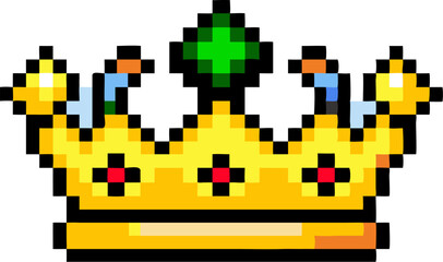 Fototapeta premium Pixel Art Gold Royal Crown Green Gem Red Crosses gold crown