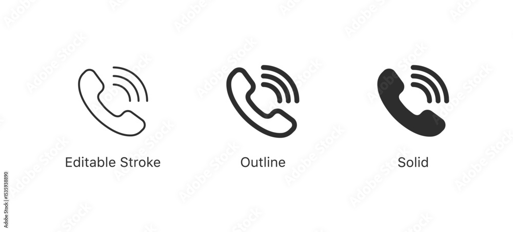 Poster phone call icons , ringing telephone icon symbol in editable stroke, outline, and solid styles. for 