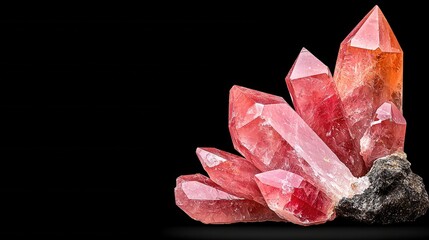 Pink and Red Crystal Cluster on Black Background