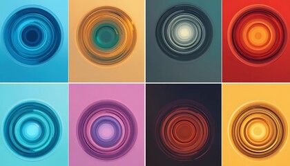Abstract Colorful Concentric Circle Backgrounds on Pastel Toned Squares