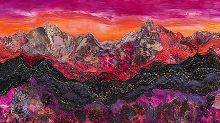 Colorful mountain range at sunset.