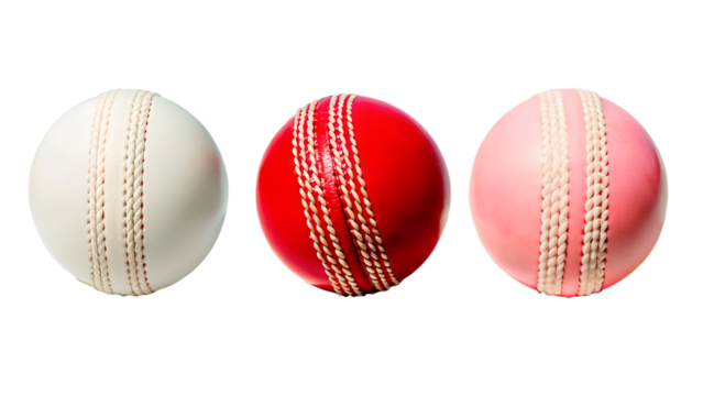 cricket balls of red, white and pink colour isolated on transparent background - Powered by Adobe