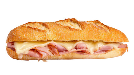 a ham and cheese baguette sandwich, isolated on a white background, png, transparent