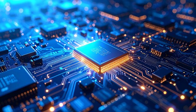 Close-up of circuit board with processor