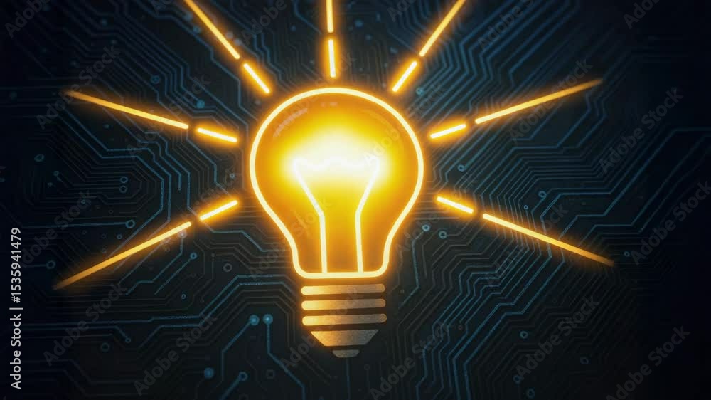 Poster glowing light bulb symbolizes innovation and bright ideas in computer engineering with circuit board