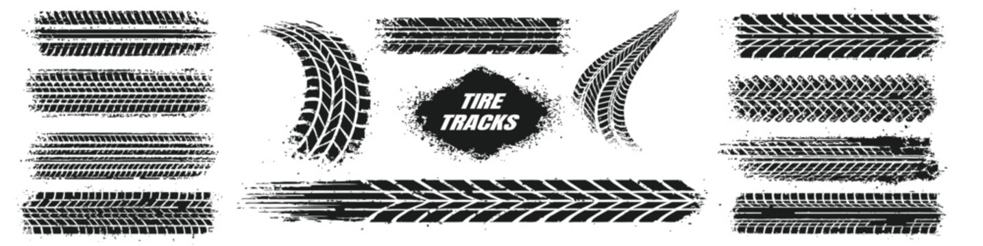 Tire tread and car drift marks after skidding, launch, powerslide in motorsport, rally, off-road, motocross.