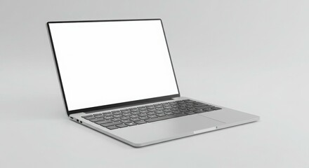A modern silver laptop computer with a blank screen, angled on a plain background.
