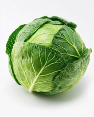 Obraz premium Fresh whole green cabbage isolated on white background, front view