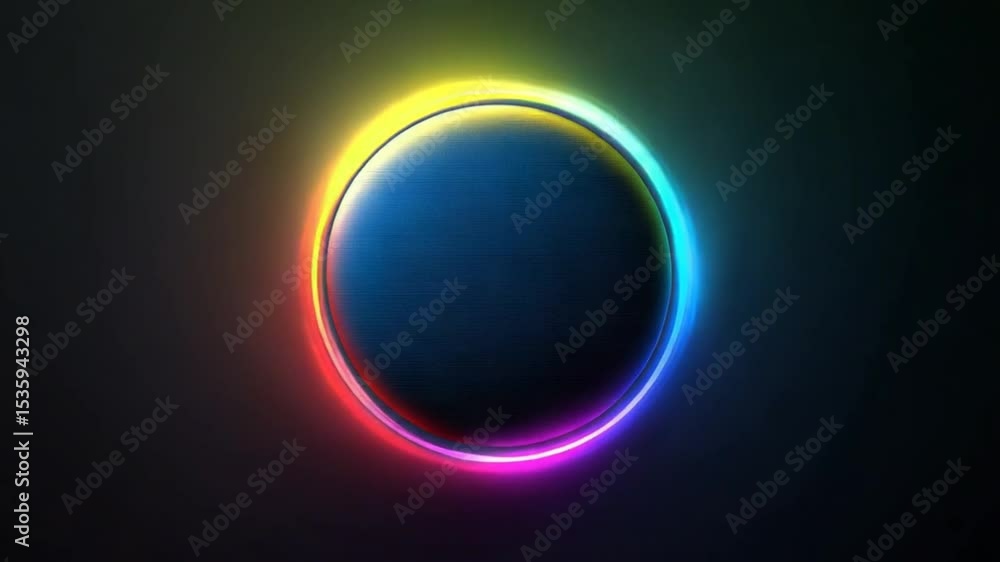 Poster abstract glowing circle with vibrant neon gradient border on a dark background