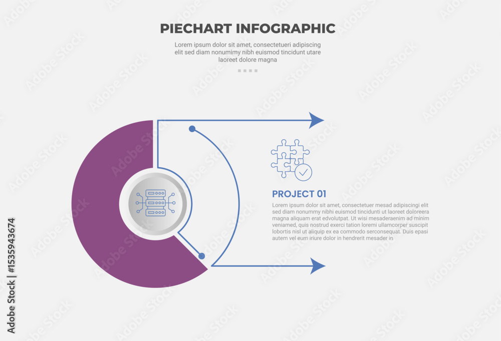 Aufkleber pie chart infographic outline style with 1 point template with outline fill and outfill with arrow p