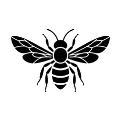 Black and white bee vector illustration, insect design element