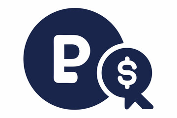 Obraz premium Dark Blue Circle P C Icon with White P and Dollar Sign