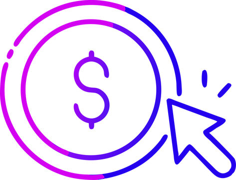 Purple and Blue Coin with Dollar Sign Clicked by Cursor