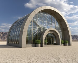 Obraz premium High-tech greenhouse amidst desolate desert; a symbol of climate adaptation & resilience - water advanced cultivation management controlled