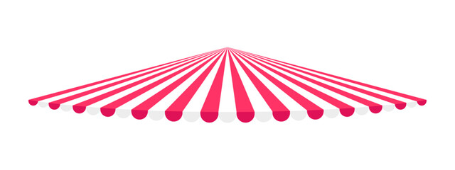 Circus or carousel dome with red and white stripes isolated on white background. Striped store canopy. Shop awning design. Fair market tent. Cafe sunshade. Kiosk umbrella. Vector flat illustration. © vikusha_art