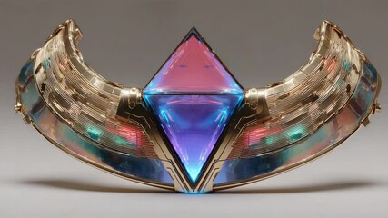 Futuristic iridescent crown shimmering with vibrant neon lights and golden accents detail - Powered by Adobe