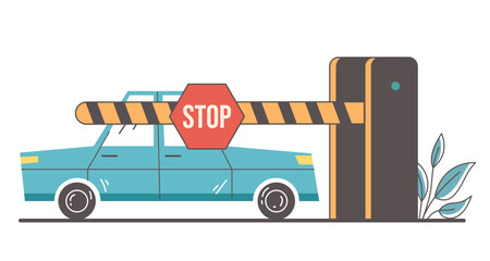 Car road barrier with stop sign design element isolated concept. Vector flat graphic design illustration