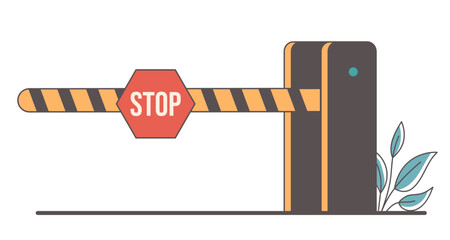 Car road barrier with stop sign design element isolated concept. Vector flat graphic design illustration