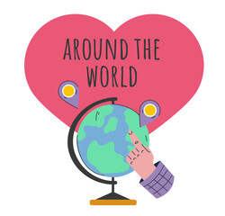 Love traveling and time to travel around the world concept. Vector flat graphic design illustration
