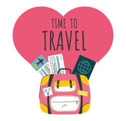 Love traveling and time to travel around the world concept. Vector flat graphic design illustration
