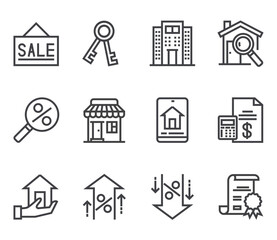 Real estate line art outline isolated icons set. Vector flat graphic design illustration
