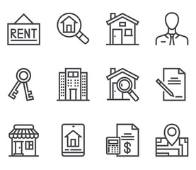 Real estate line art outline isolated icons set. Vector flat graphic design illustration