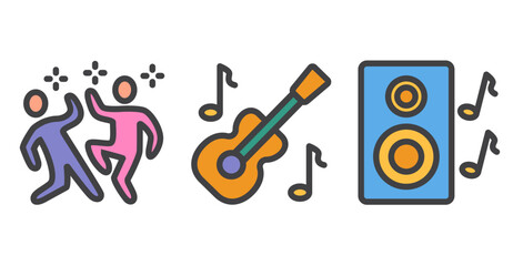 Dance music party line art outline isolated set. Vector flat graphic design illustration
