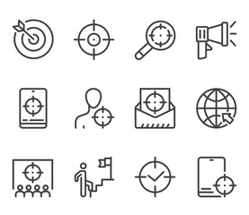 
Target and goal line art outline isolated icons set. Vector flat graphic design illustration