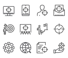 
Target and goal line art outline isolated icons set. Vector flat graphic design illustration