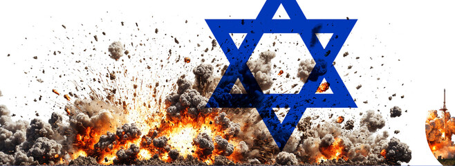 fictional, israel flag with explosion