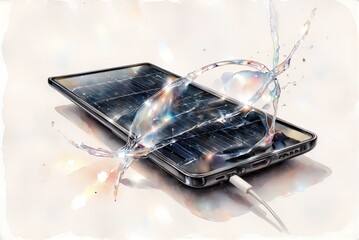 Solar-powered phone charging with splashes of water and light  