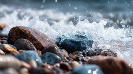 Ocean waves splashing against coastal rocks