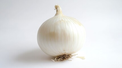 Fototapeta premium Fresh whole white onion with dry papery skin isolated on clean white background