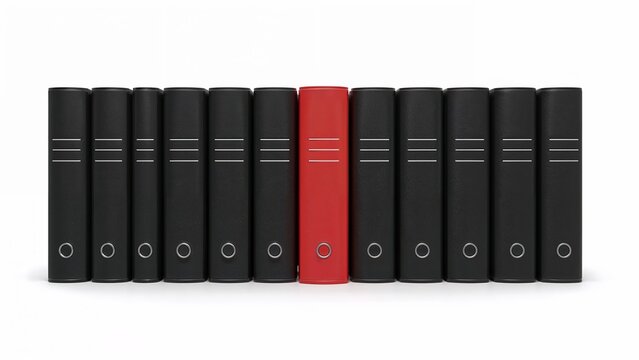 Eyecatching red binder among black office organizers