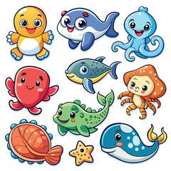 Cute cartoon sea creatures