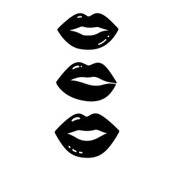 Three Black Lips Vector Illustration Set, Minimalist Style