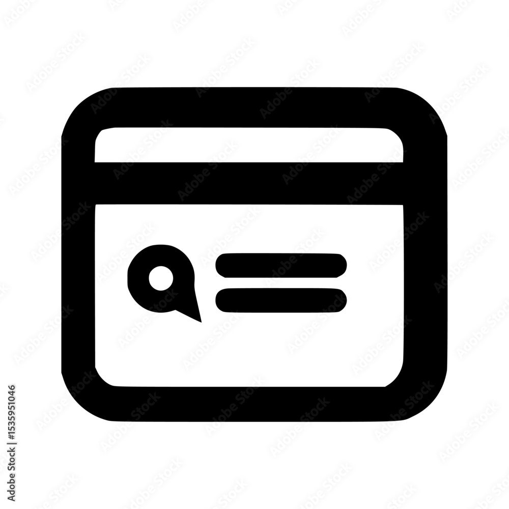 Aufkleber black and white icon of a browser window with a speech bubble and text.