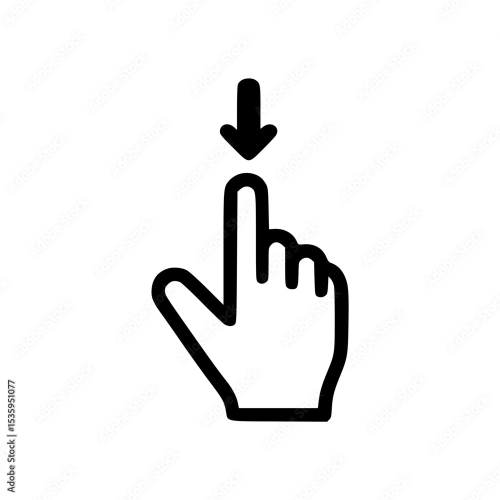 Poster a hand with a finger pointing upwards, with an arrow pointing down towards the fingertip.