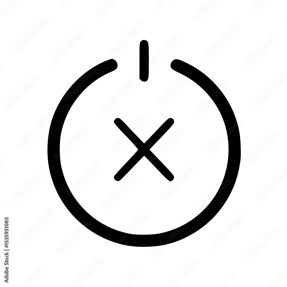 Aufkleber power button with a cross, signifying shutdown or cancellation.