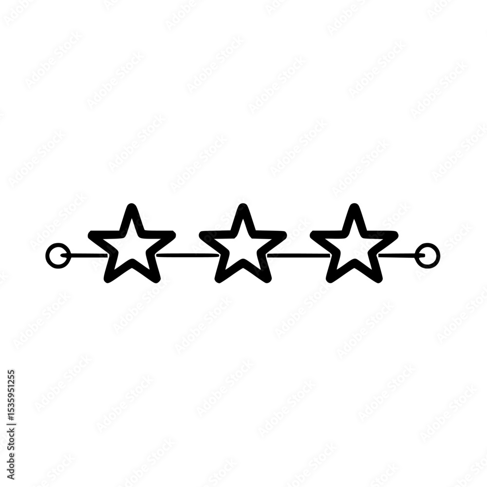 Poster three outlined stars connected by a line with circular ends.
