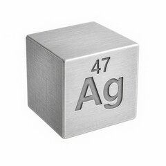 Silver cube labeled Ag with atomic number 47