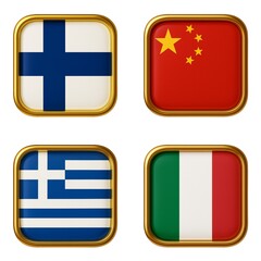 Flag icon set of Greece, Finland, and China