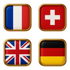 Flag icon set of France, Poland, UK, and Switzerland