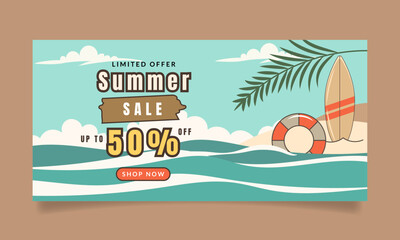 Hand drawn horizontal sale banner template for summer season