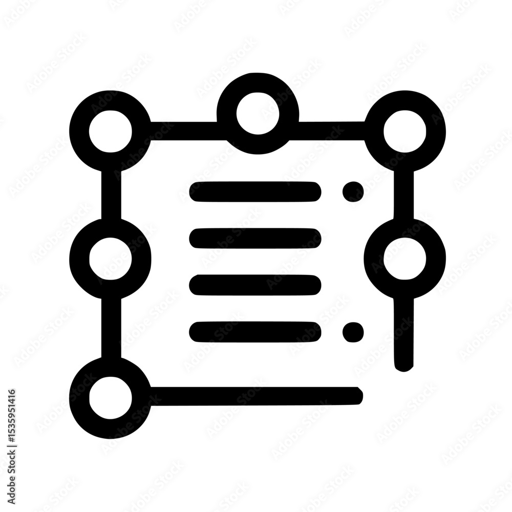 Poster a simple diagram depicting a connected list or document with nodes.