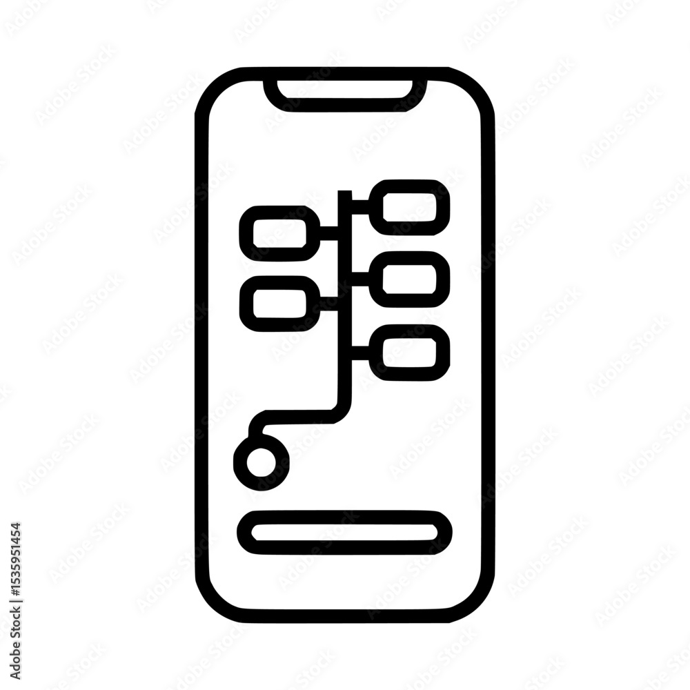Poster a smartphone displays a simplified diagram of a process flow with connected boxes.